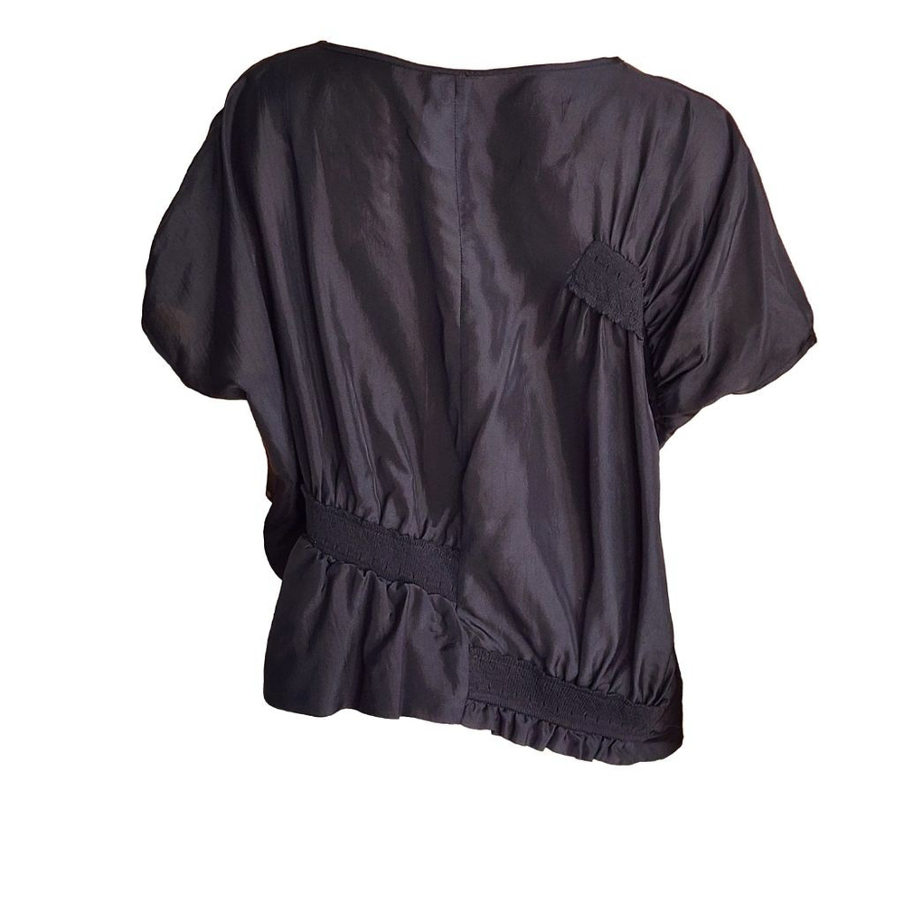 LILITH Black Asymmetrical Short Sleeve V-Neck Blouse M - Picture 2 of 4